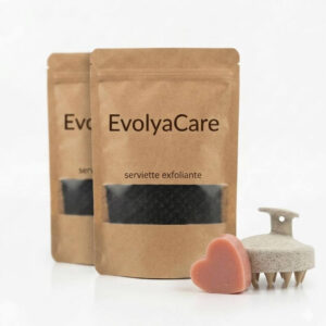 Serviette exfoliante EVOLYAcare avec brosse cuir chevelu et savon