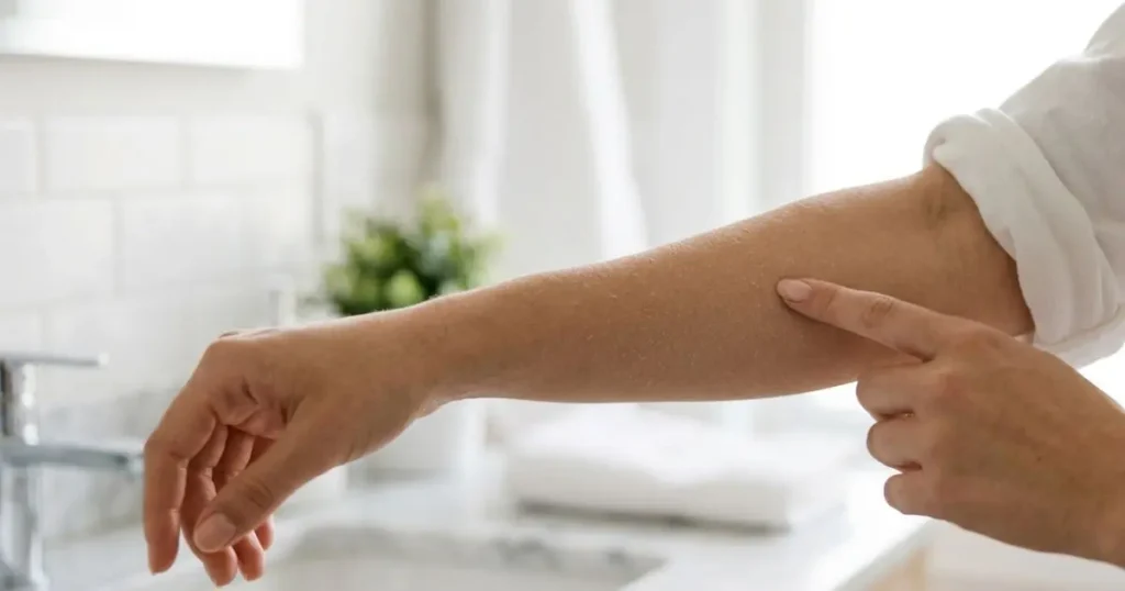 Peau sèche et terne sur l'avant-bras — cellules mortes corps